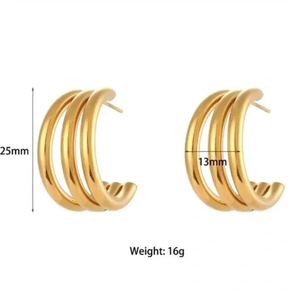 NEW 3 LAYERS 18K GOLD HOOP EARRINGS, NICE EARRINGS, CUTE EARRINGS - Picture 6 of 7